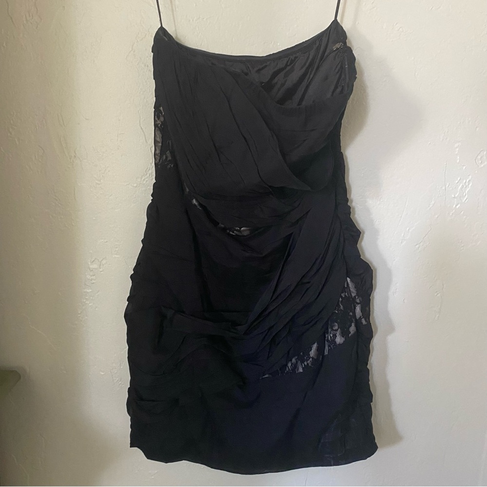Black Ruched Strapless Mini Dress